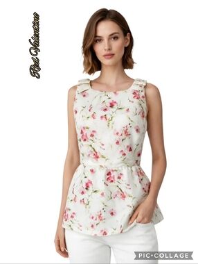 Red Valentino floral peplum top pink green back zip gathered sz 8 EU 46 nwt 🎉HP
